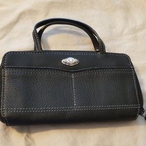 Brighton Black Pebbled Leather Wallet with Silver Hardware